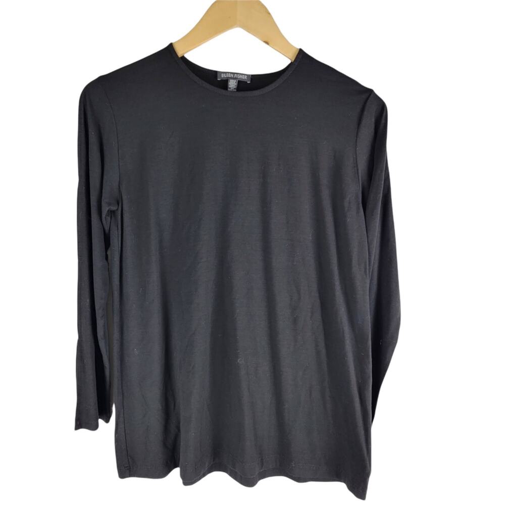 Eileen Fisher Crew Neck Cold Shoulder Slit Sleeve Top Black Size XS